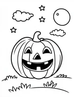 Whimsical pumpkin and a full moon Halloween Coloring Page By Mindset Flow
