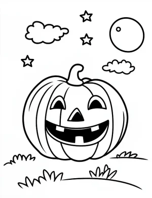 Whimsical pumpkin and a full moon Halloween Coloring Page By Mindset Flow