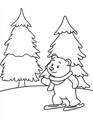 Winter Bear Ice Skating Christmas Coloring Page By Mindset Flow