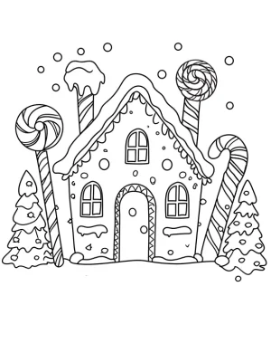 Winter Gingerbread House with Colorful Christmas Candy Canes By Mindset Flow