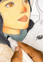 Winter Girl Holding Deer Adult Coloring Page How to Video
