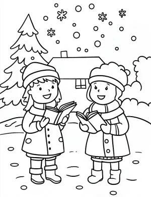 Winter Scene Christmas Carol Kids Coloring Page by Mindset Flow