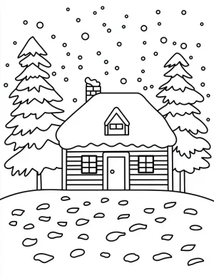 Winter Wonderland Cabin Christmas Coloring Page By Mindset Flow