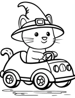 Witch Cat Driving a Car Coloring Page by Mindset Flow