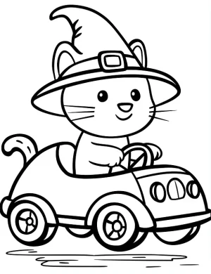 Witch Cat Driving a Car Coloring Page by Mindset Flow