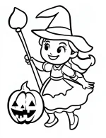 Witch Girl with Pumpkin and Magic Wand Halloween Coloring Page by Mindset Flow