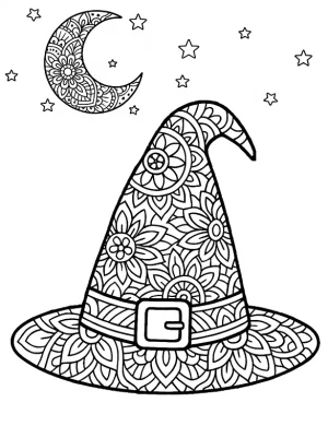 Witches’ Hat Mandala Halloween Coloring Page by Mindset Flow