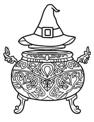 Witches’ Hat and Cauldron Mandala Coloring Page by Mindset Flow