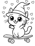 Witch’s Familiar Cat on Skateboard Halloween Coloring Page by Mindset Flow