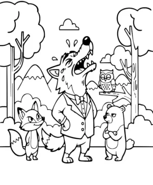 Wolf Singing in the Forest Animal Coloring Page By Mindset Flow