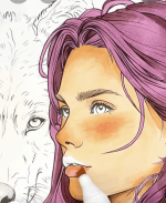Wolf and Girl Close Up Adult Coloring Page-HowToVideo