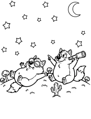 Wolves Stargazing on a Hilltop Coloring Page By Mindset Flow