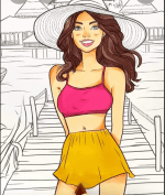 Woman Walking on Dock Adult Coloring Page-HowToVideo