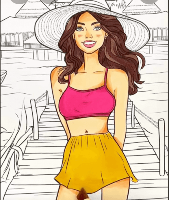 Woman Walking on Dock Adult Coloring Page-HowToVideo