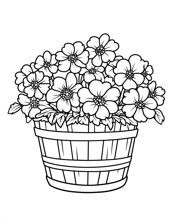 Wooden Barrel Style Flowerpot Coloring Page