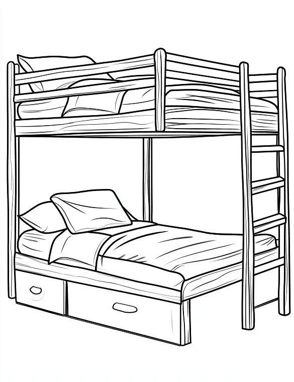 Wooden Bunk Bed With Pillows Adult Coloring Page By Mindset Flow