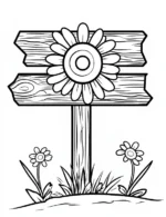 Wooden Sign With Grass Blossom Flower Coloring Page By Mindset Flow