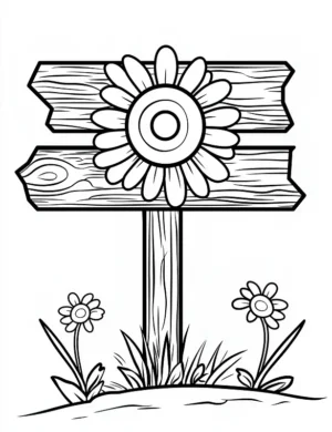 Wooden Sign With Grass Blossom Flower Coloring Page By Mindset Flow