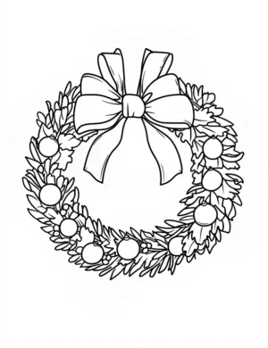 Wreath with Ribbon and Ornaments Christmas Coloring Page by Mindset Flow