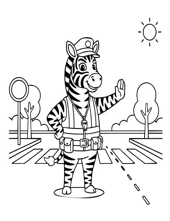 Zebra Crossing Guard on Duty Animal Coloring Page By Mindset Flow Zebra Crossing Guard on Duty Animal Coloring Page By Mindset Flow