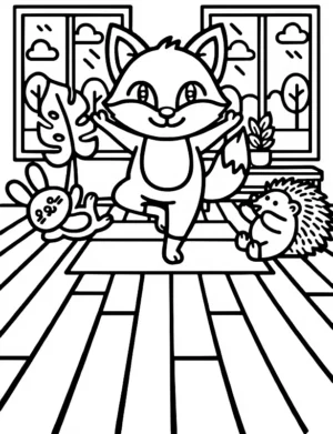 Zen Fox Doing Yoga with Animal Friends Coloring Page By Mindset Flow