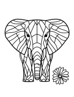 Zentangle Elephant with Flower Coloring Page