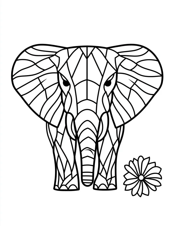 Zentangle Elephant with Flower Coloring Page