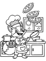 Zesty Fox Chef Tossing Flying Pancakes Coloring Page By Mindset Flow