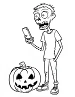 Zombie Checking Phone with Pumpkin Halloween Coloring Page by Mindset Flow