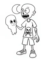 Zombie Holding Ghost with Moon Halloween Coloring Page by Mindset Flow