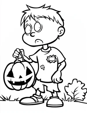 Zombie Holding Jack-O-Lantern Halloween Coloring Page by Mindset Flow