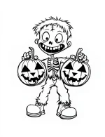 Zombie Holding Two Pumpkin Lanterns Halloween Coloring Page by Mindset Flow