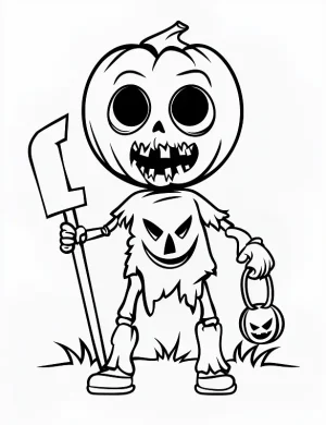 Zombie Holding a Designed Sword Halloween Coloring Page by Mindset Flow
