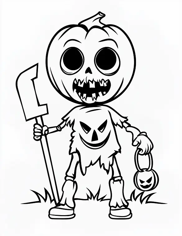 Zombie Holding a Designed Sword Halloween Coloring Page by Mindset Flow
