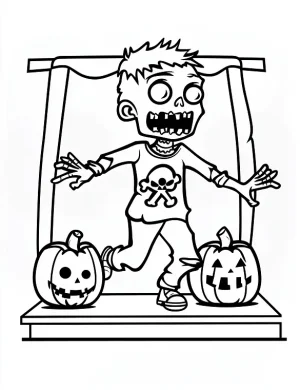 Zombie Walking Through Halloween Decor Coloring Page by Mindset Flow