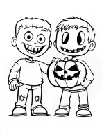 Zombie and Friend with Halloween Pumpkin Coloring Page by Mindset Flow