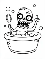 Zombie in a Bubble Bath with Cauldron Halloween Coloring Page by Mindset Flow