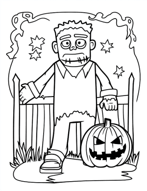 Zombie with Pumpkin Halloween Coloring Page by Mindset Flow